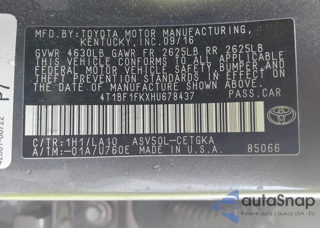 4T1BF1FKXHU678437: 43769907