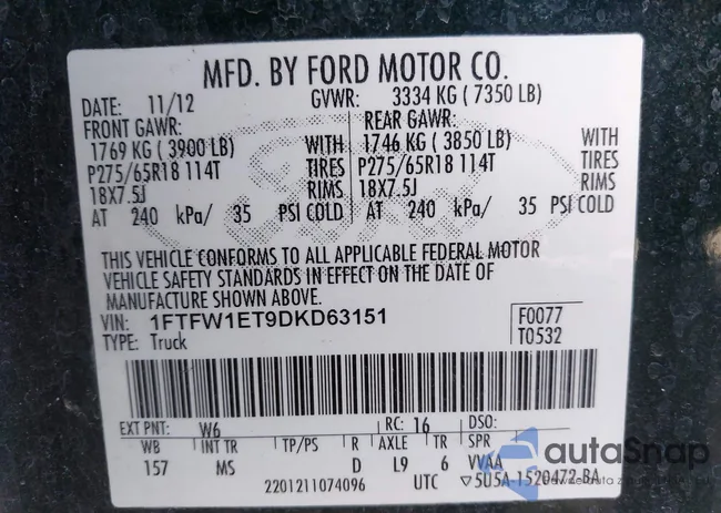 1FTFW1ET9DKD63151: 43771047