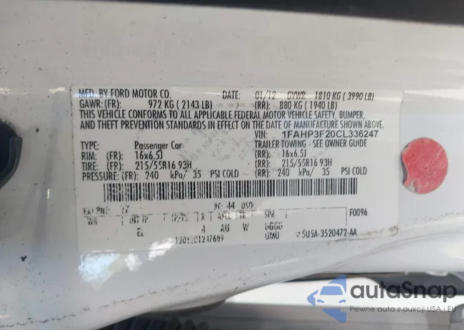 1FAHP3F20CL336247: 43771342