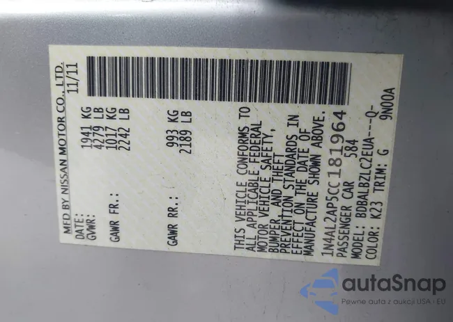 1N4AL2AP5CC181964: 43771362