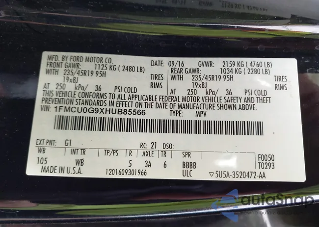 1FMCU0G9XHUB85566: 43770800