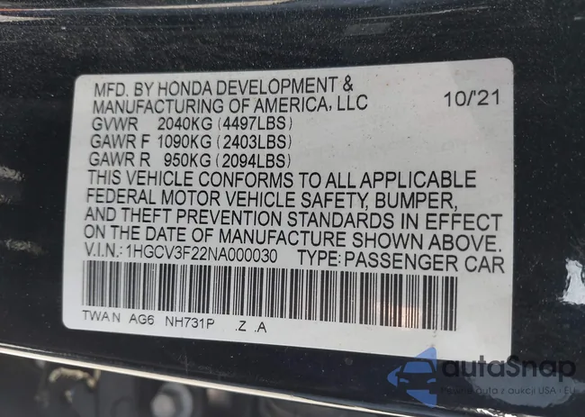 1HGCV3F22NA000030: 43772184