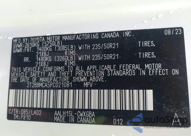 2T2BBMCA5PC021081: 43771656