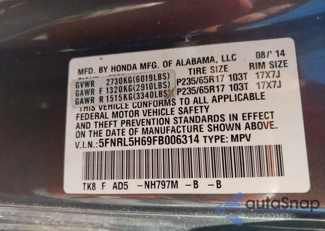 5FNRL5H69FB006314: 43771699