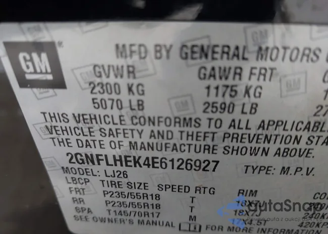 2GNFLHEK4E6126927: 43771700