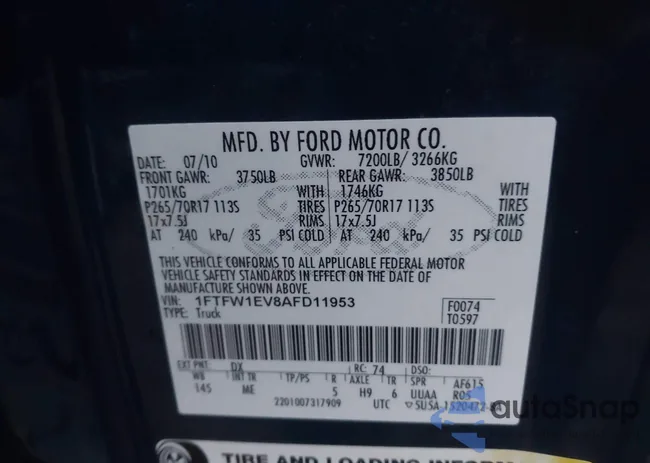 1FTFW1EV8AFD11953: 43773245