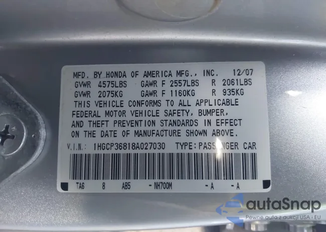 1HGCP36818A027030: 43773256