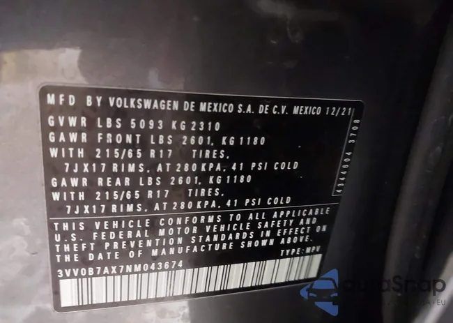 3VV0B7AX7NM043674: 43773377