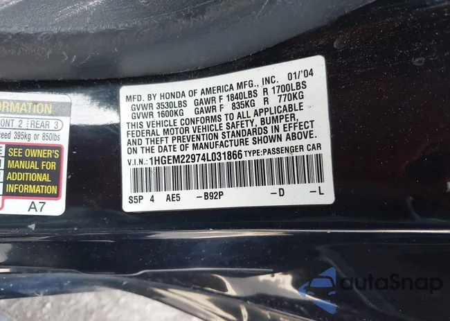 1HGEM22974L031866: 43772610