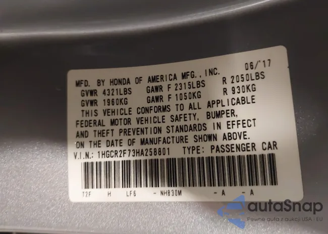 1HGCR2F73HA258801: 43772688