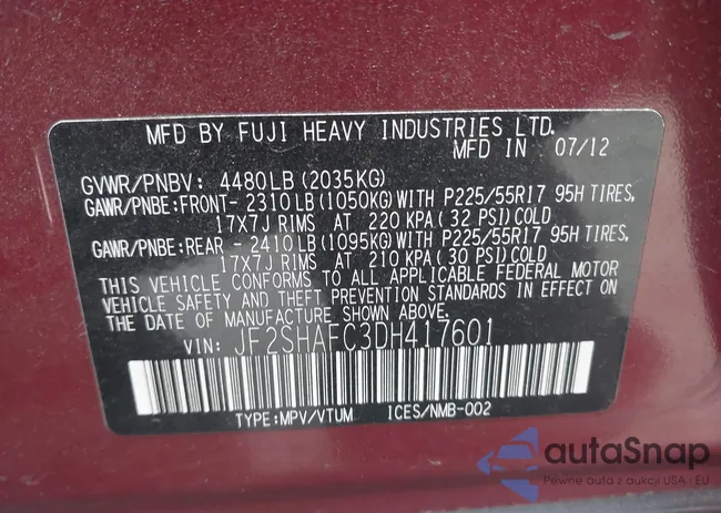 JF2SHAFC3DH417601: 43774067