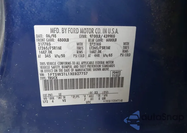 1FTSW31L1XEB27757: 43775225