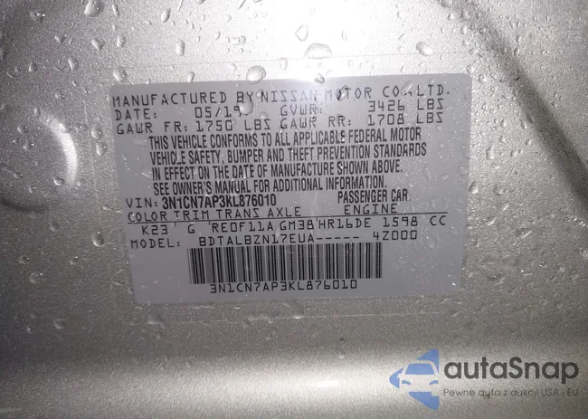 3N1CN7AP3KL876010: 43775488