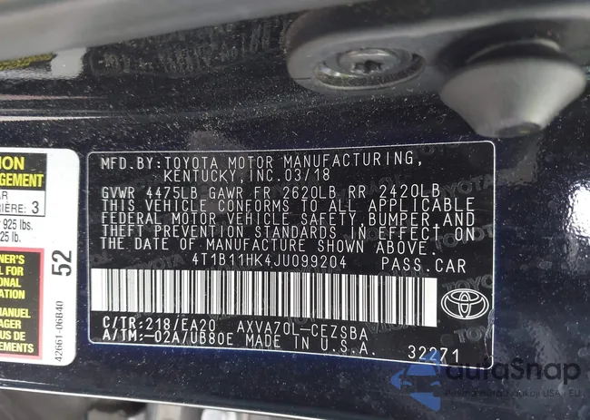 4T1B11HK4JU099204: 43774579