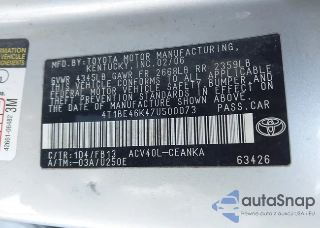 4T1BE46K47U500073: 43774629