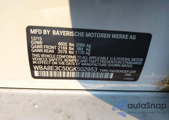 WBA8E3C50GK502953: 43774799