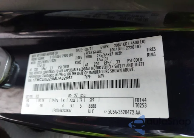 1FMCU0BZ9MUA82852: 43776148