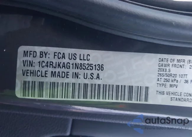 1C4RJKAG1N8525136: 43776397