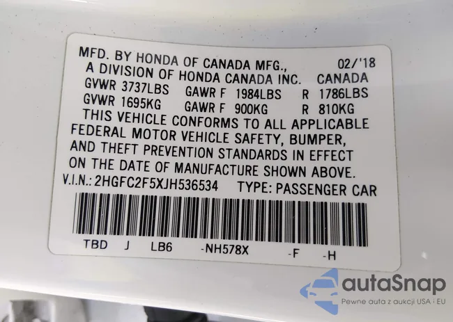 2HGFC2F5XJH536534: 43775684