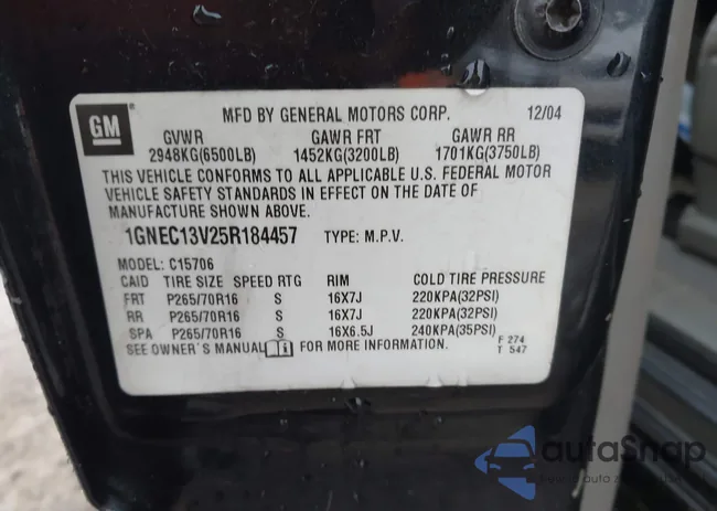 1GNEC13V25R184457: 43775732