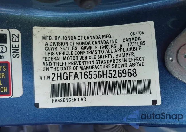 2HGFA16556H526968: 43776964