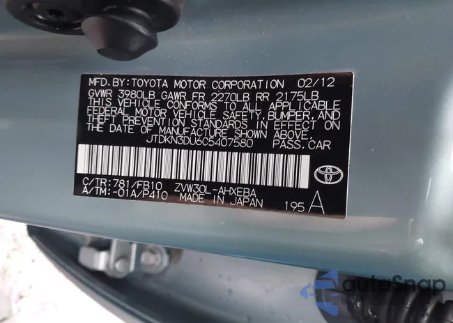 JTDKN3DU6C5407580: 43776991