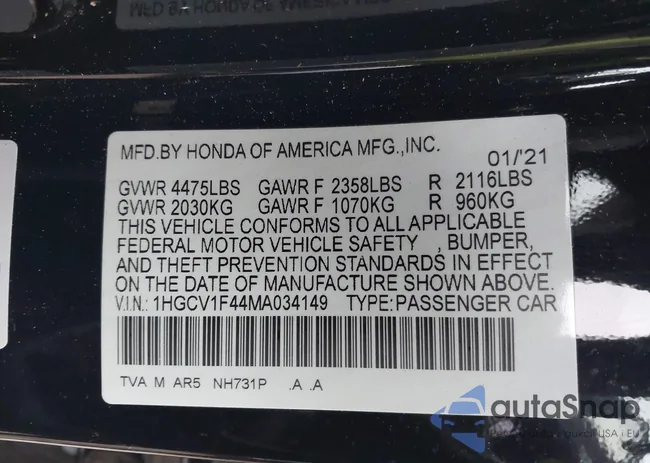 1HGCV1F44MA034149: 43777225