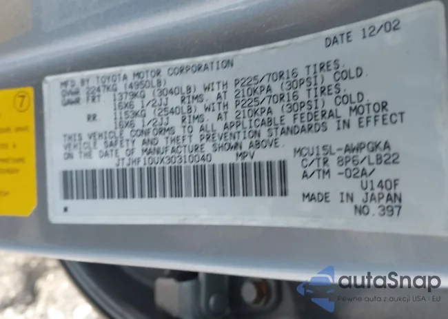 JTJHF10UX30310040: 43777377