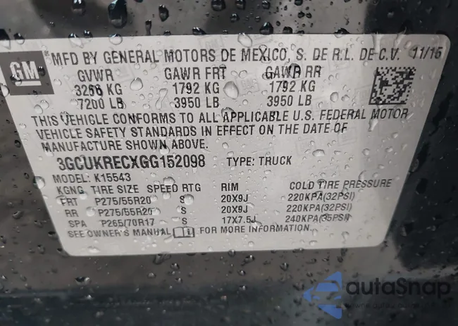 3GCUKRECXGG152098: 43777555