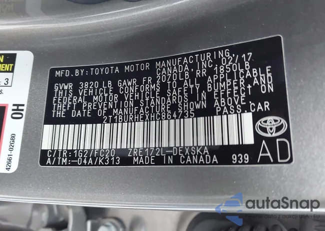 2T1BURHEXHC864735: 43776599