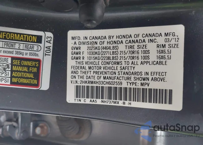 2HKRM4H33CH602559: 43778077