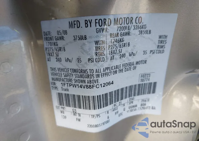 1FTPW14V88FC12064: 43778078