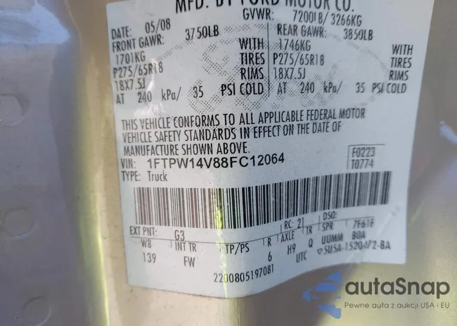 1FTPW14V88FC12064: 43778078