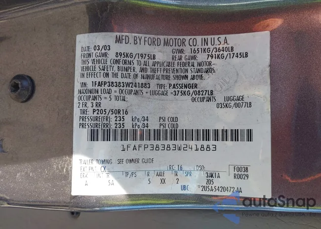 1FAFP38383W241883: 43778083