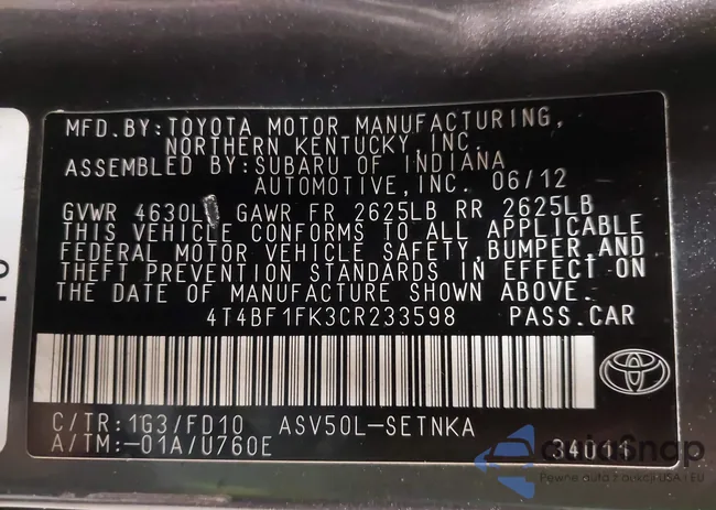 4T4BF1FK3CR233598: 43778977