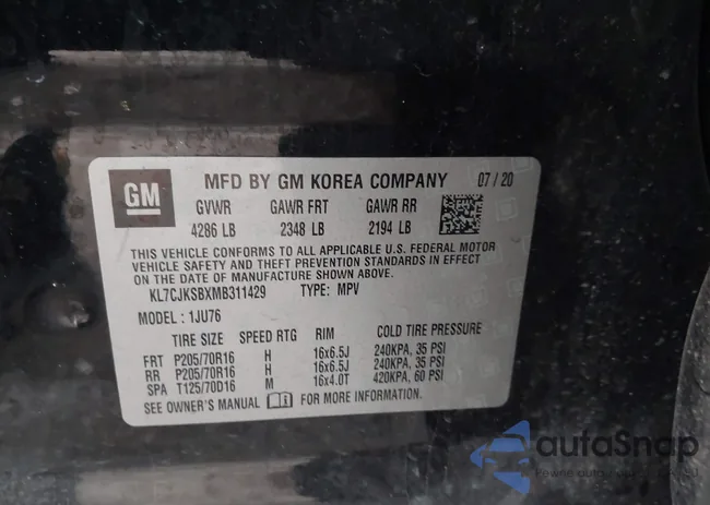 KL7CJKSBXMB311429: 43779326