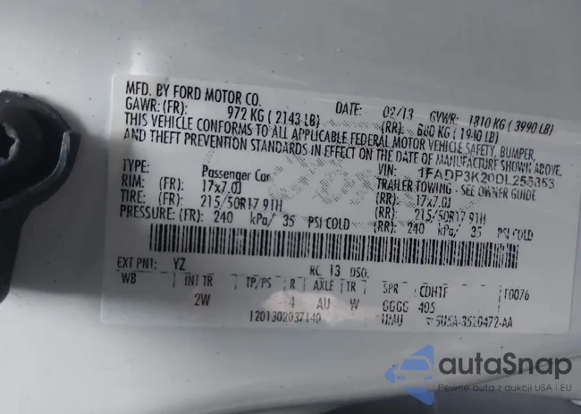 1FADP3K20DL255853: 43779497