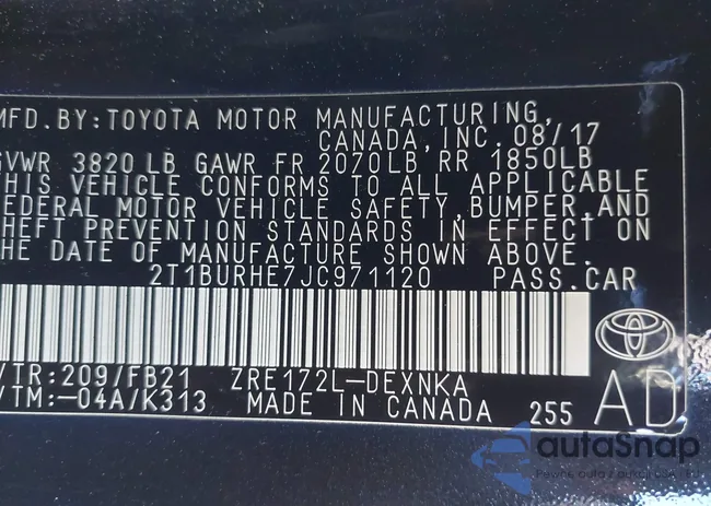 2T1BURHE7JC971120: 43778721