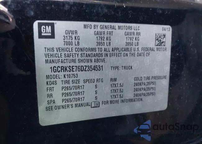 1GCRKSE76DZ354531: 43778880