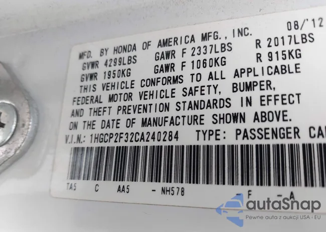 1HGCP2F32CA240284: 43779962