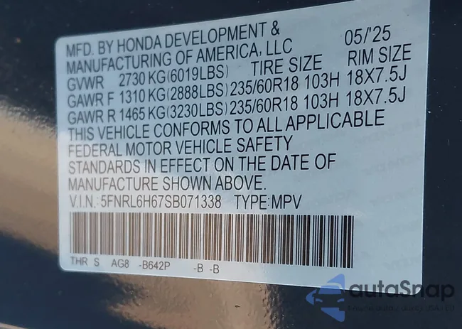 5FNRL6H67SB071338: 43780019