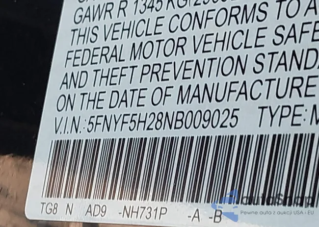 5FNYF5H28NB009025: 43780146