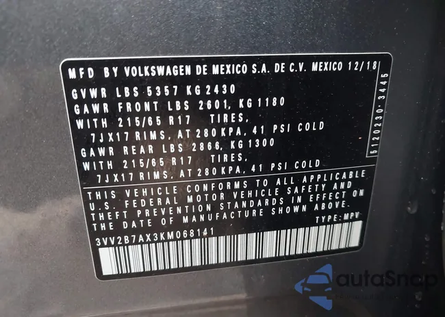 3VV2B7AX3KM068141: 43780278