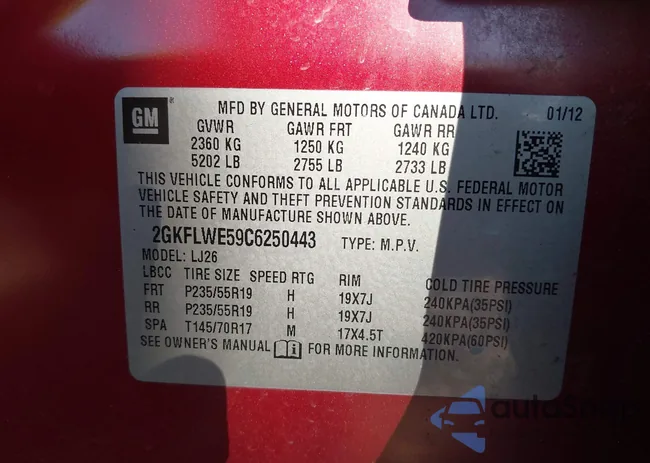 2GKFLWE59C6250443: 43781522