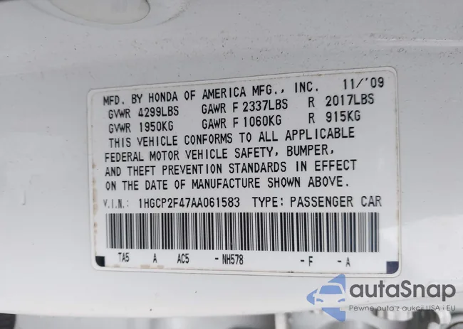 1HGCP2F47AA061583: 43782475