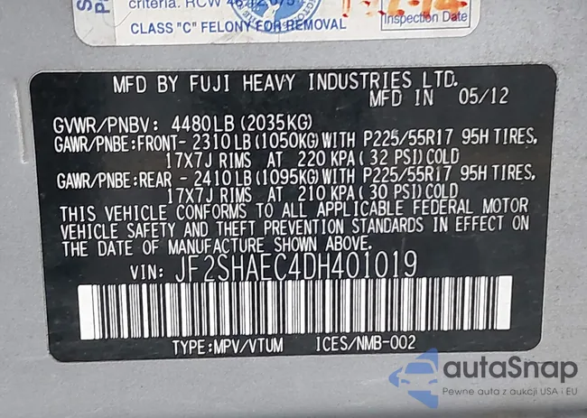 JF2SHAEC4DH401019: 43781763