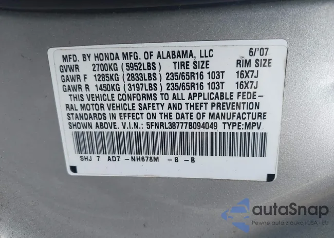 5FNRL38777B094049: 43781954