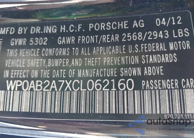 WP0AB2A7XCL062160: 43783190
