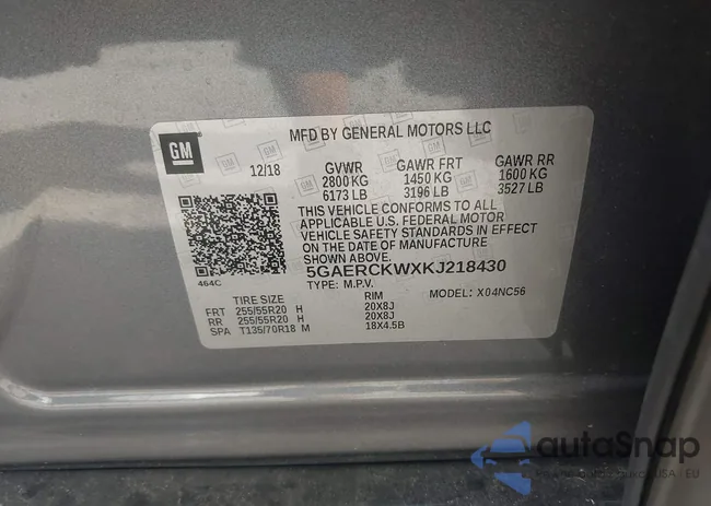 5GAERCKWXKJ218430: 43783221