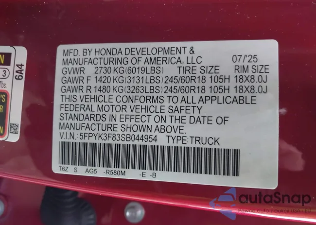 5FPYK3F83SB044954: 43783283